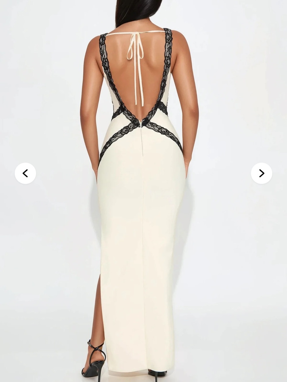 Fashion Nova Ivory Maxi Dress with Black Lace Trim - Picture 2 of 4